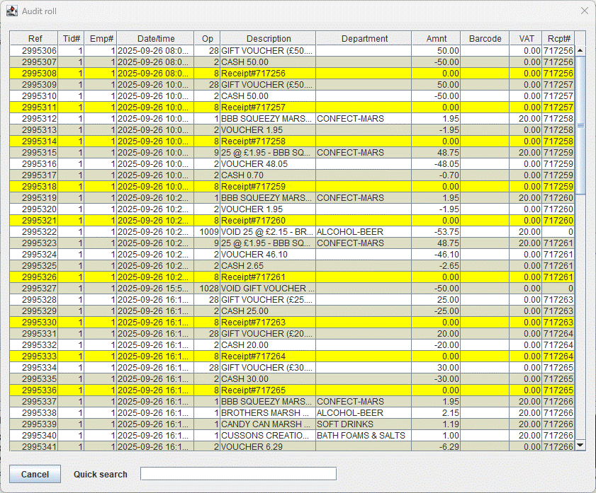 Audit roll