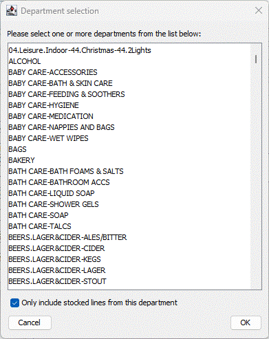 Add all departments window