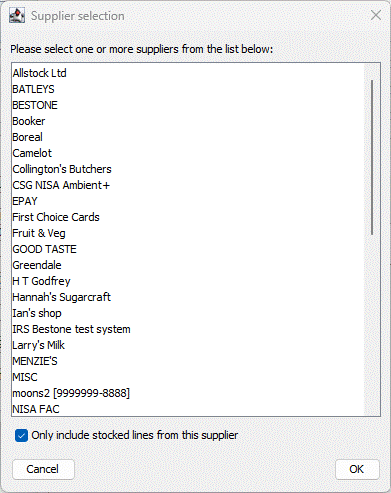 Add all suppliers window