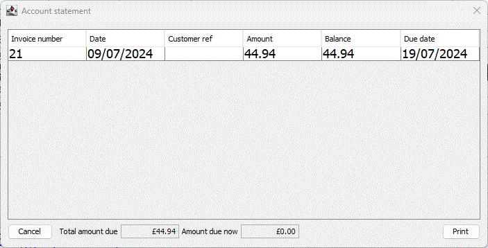 Account statement window