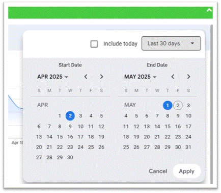 Analytics date selection